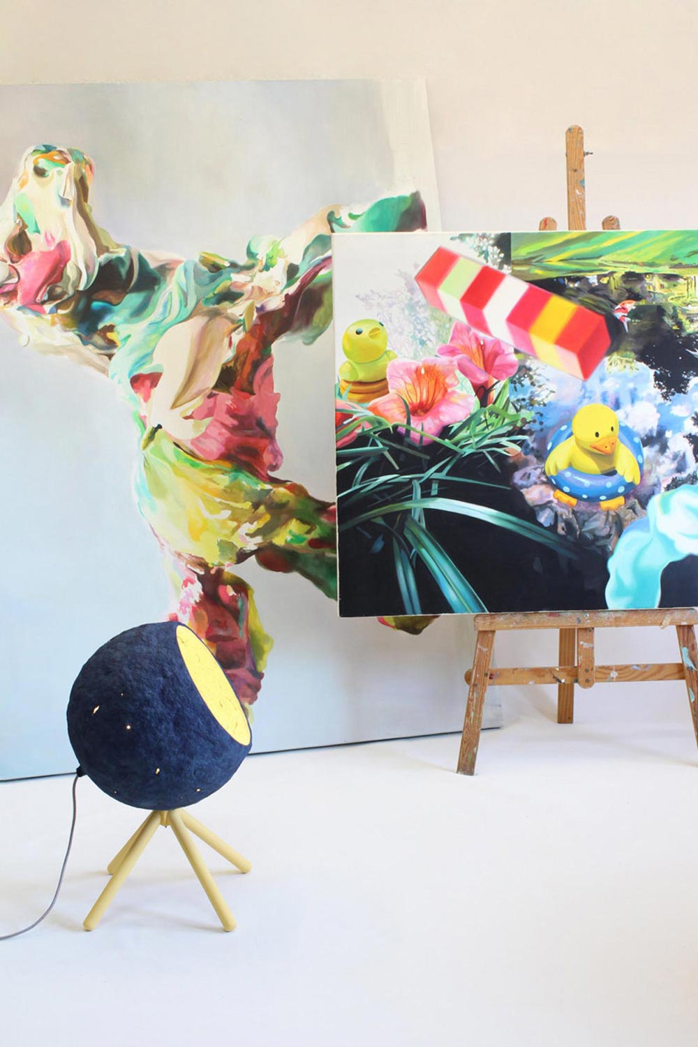 floor paper pulp lamp with jesus angel bordetas paintings