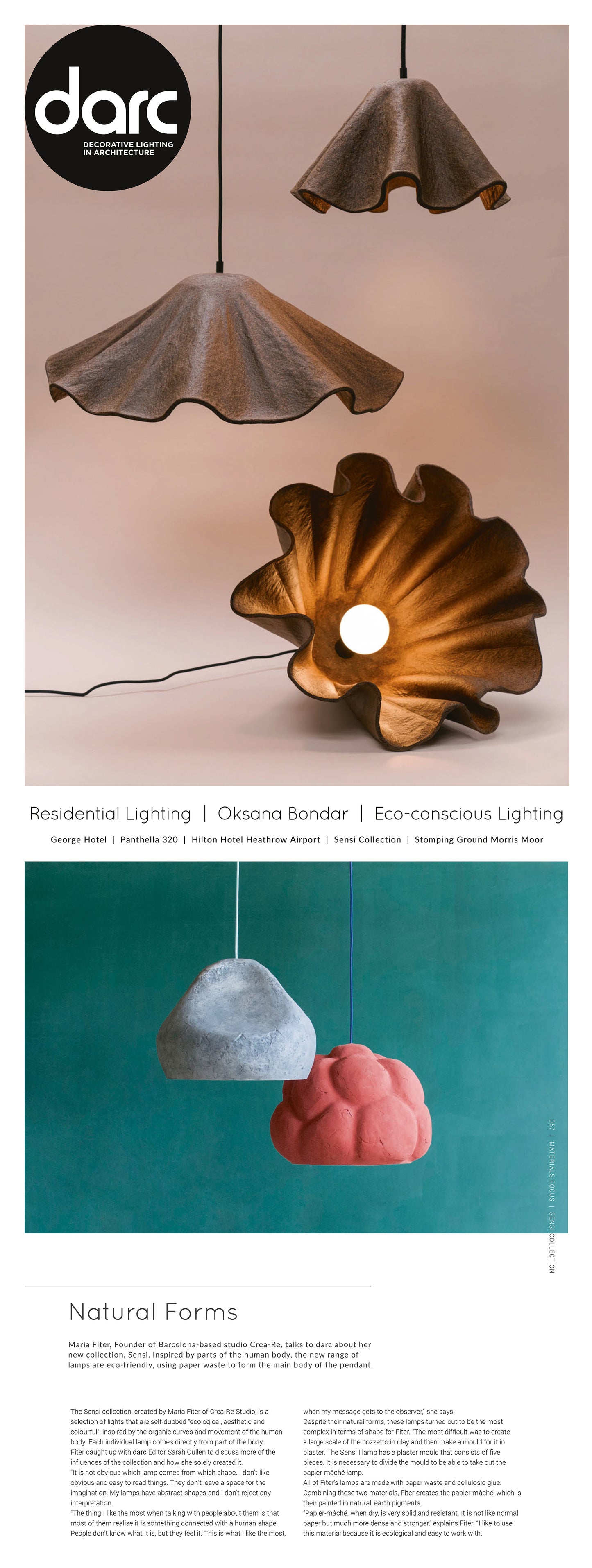 article in the press with crea-re studio paper mache lamps