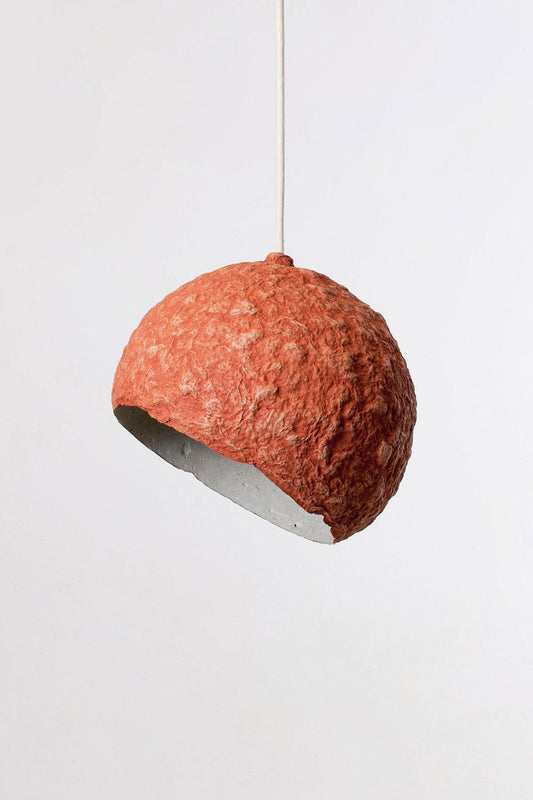 red globe pendant light made with paper pulp