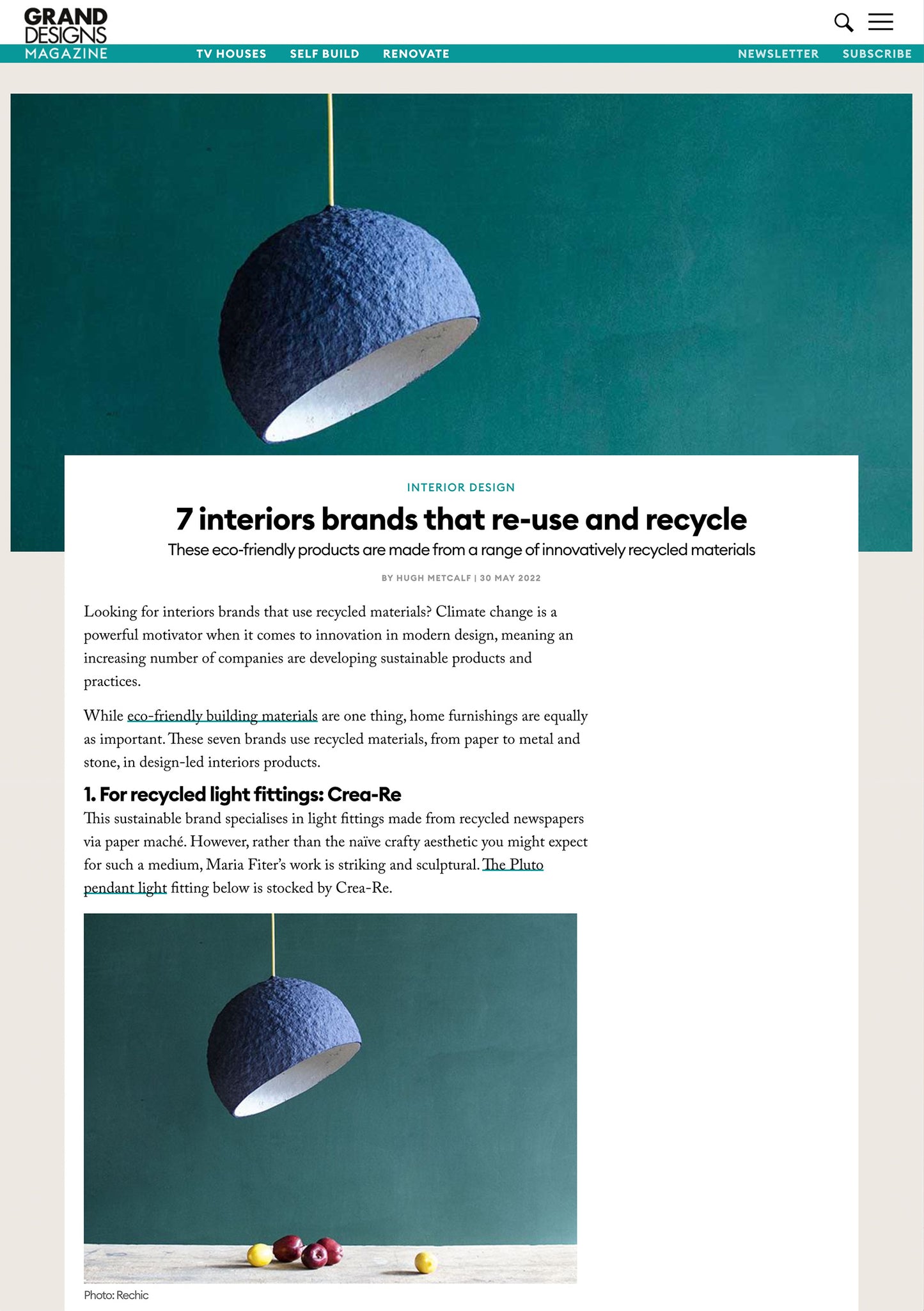 article in the press with crea-re studio paper mache lamps