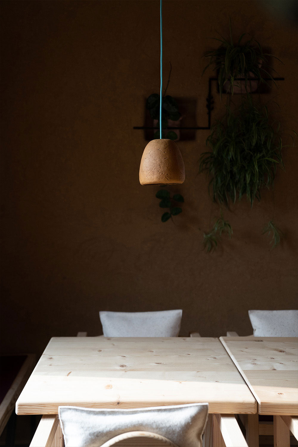 cute yellow loft lamp in the dining room