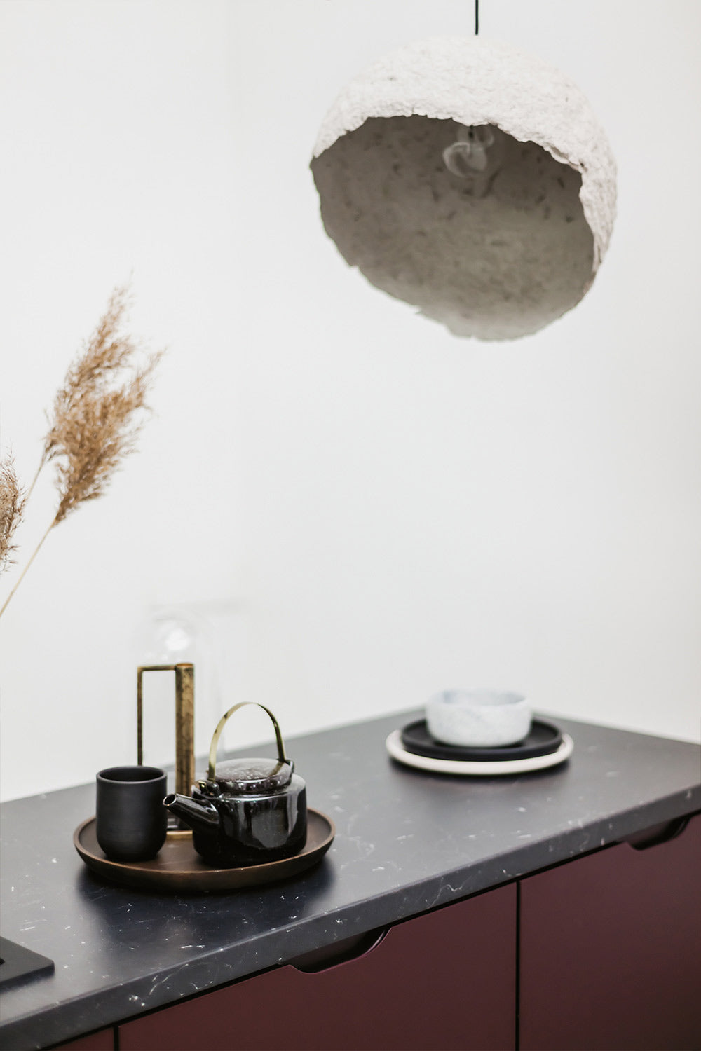 paper lamp globe rustic above the kitchen island