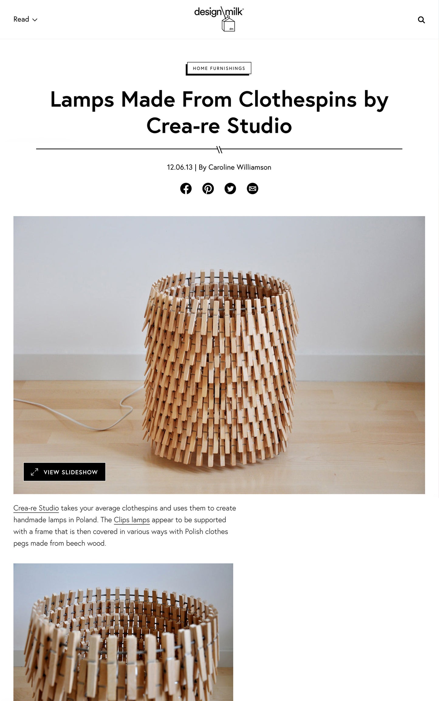 article in the press with crea-re studio paper mache lamps