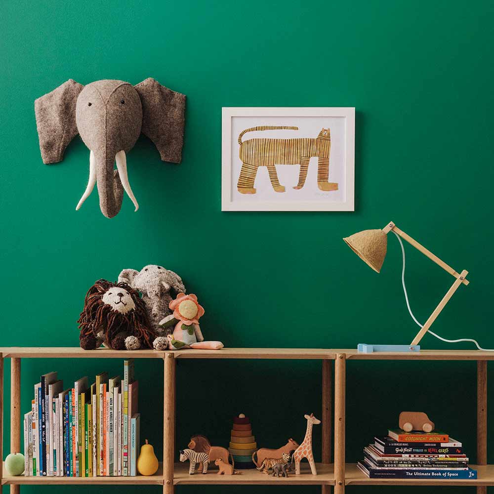 paper mache desk lamp in a kids room